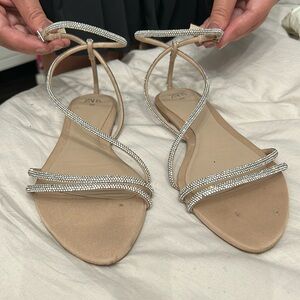 zara sandals flats rhinestones